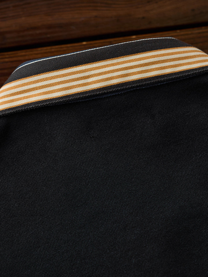 Faux-Layered V-Neck Sweatshirt with Multi-Stripe Shirt Detail