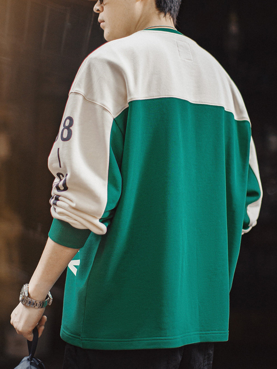 Number 8 Retro American Football-Style Colorblock Pullover Sweatshirt