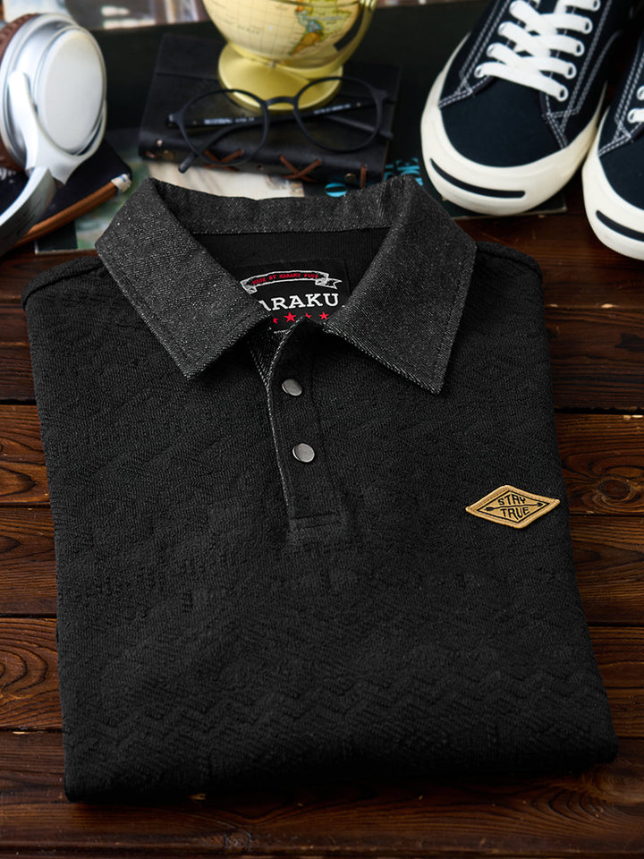 [Pre-Order] Ethnic Jacquard Half-Button Pullover Sweatshirt with Contrast Collar