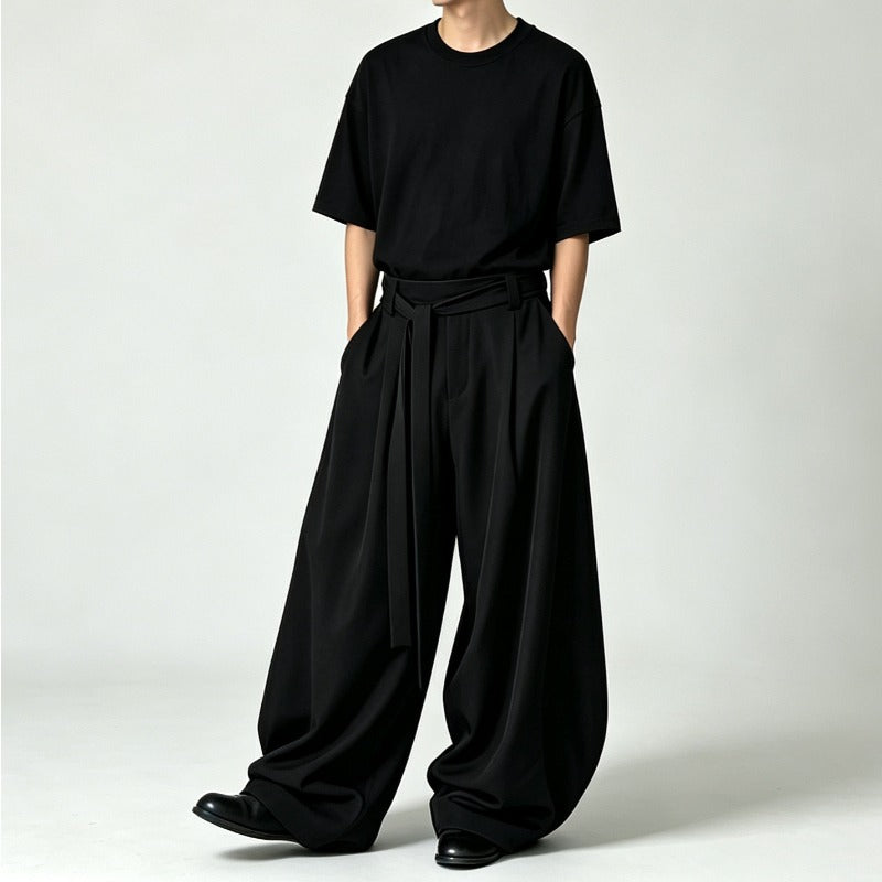 Japanese High-waist Drawstring Straps Wide-leg Casual Pants