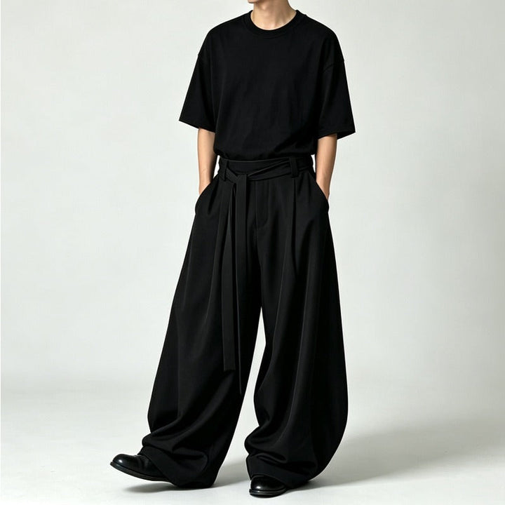 Japanese High-waist Drawstring Straps Wide-leg Casual Pants