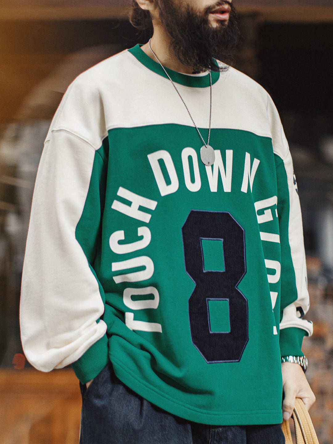 Number 8 Retro American Football-Style Colorblock Pullover Sweatshirt