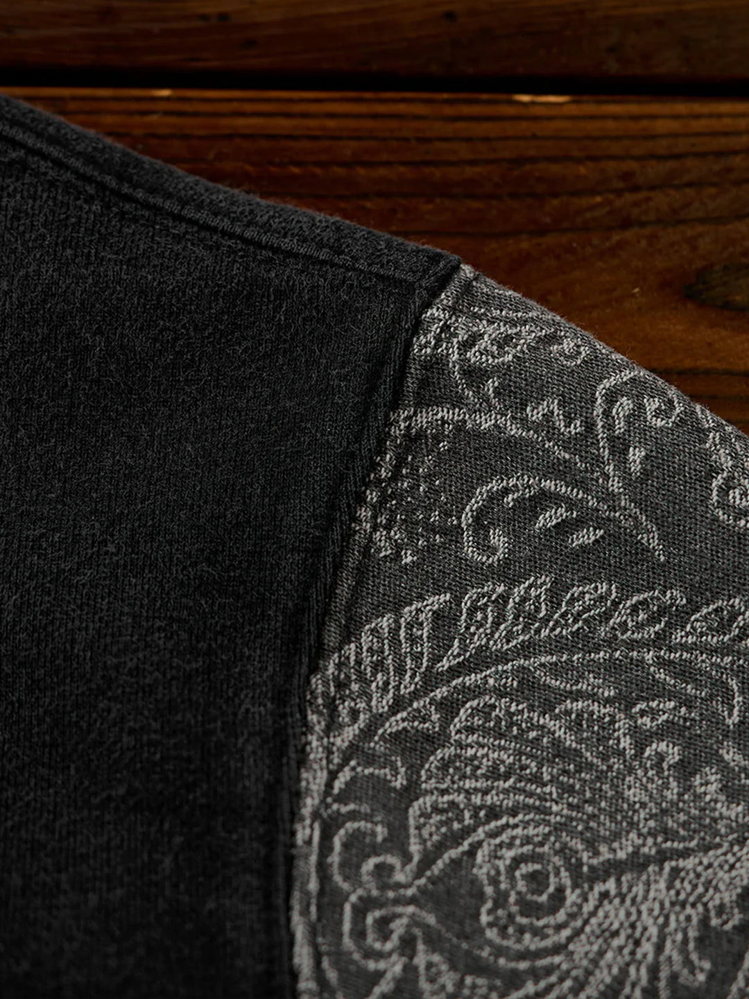 Washed Sweatshirt with Paisley Denim Sleeves &amp; V-Gusset Detail
