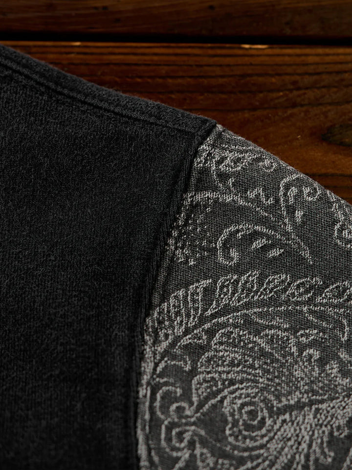 Washed Sweatshirt with Paisley Denim Sleeves &amp; V-Gusset Detail