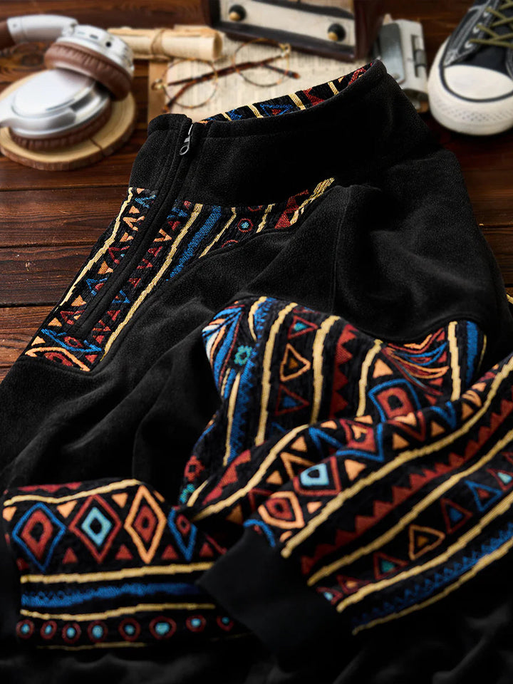 Ethnic Jacquard Combination Half-Zip Polar Fleece Sweatshirt