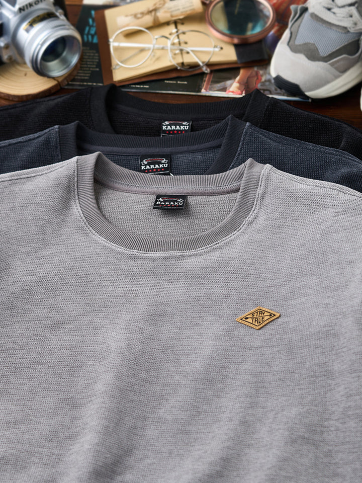 “STAY TRUE” Vintage Mini-Waffle Knit Sweatshirt
