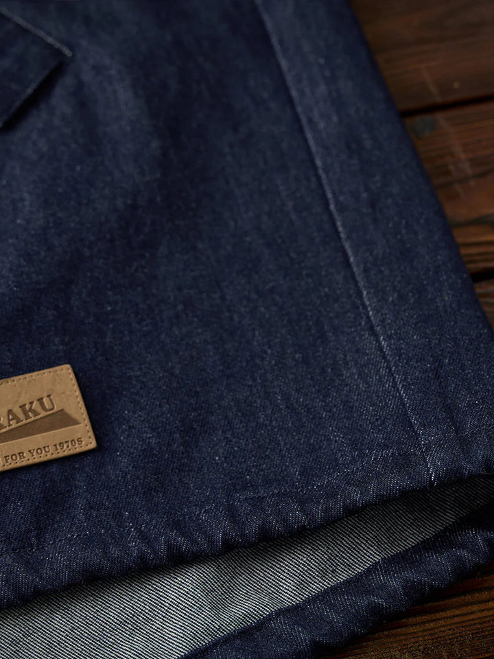 Washed Denim Hoodie with Half-Button and Side Slits