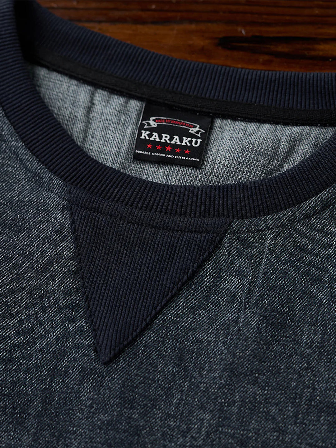 “Alley-oop” Sleeve Embroidery V-Gusset Stone-Washed Denim Sweatshirt