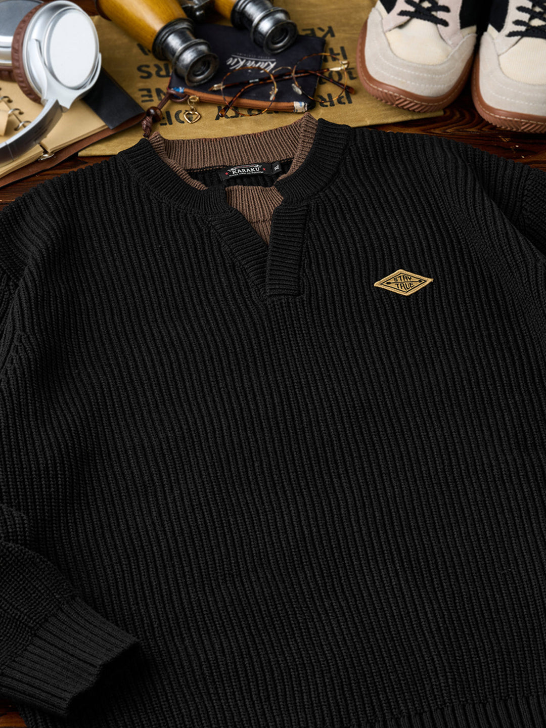 "STAY TRUE" Color-Block Layered Knit Sweater