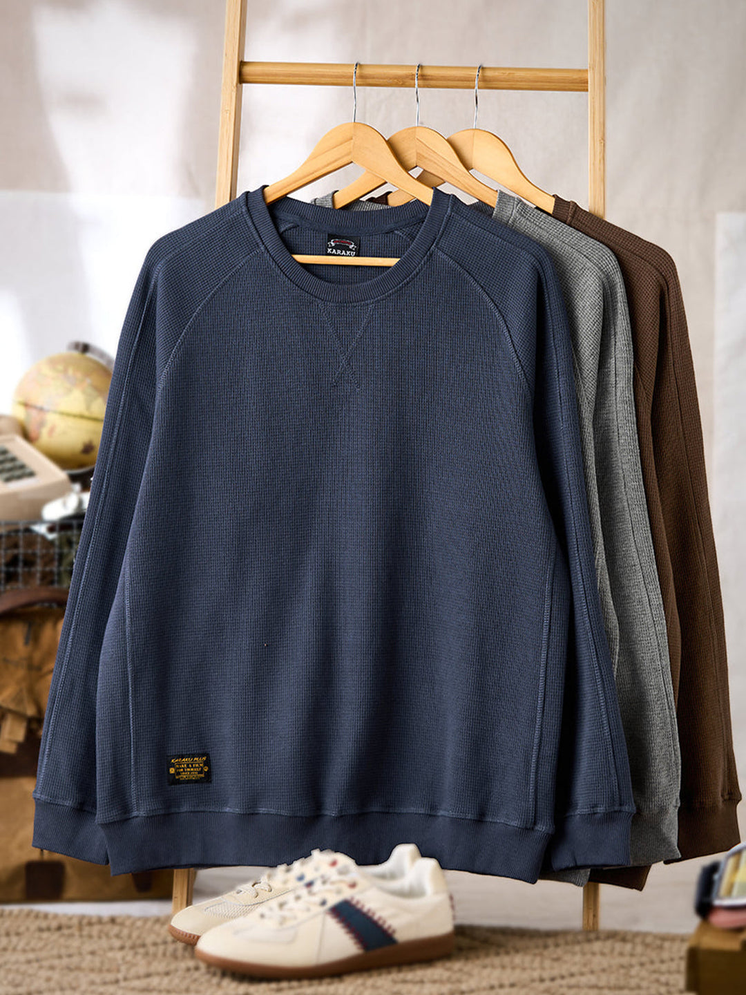380g Waffle Knit Raglan Pullover Sweatshirt