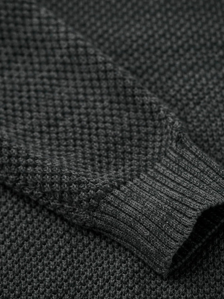Heavyweight Pineapple Pile Henley Neck Knit Sweater