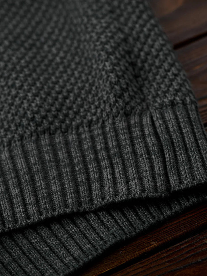 Heavyweight Pineapple Pile Henley Neck Knit Sweater