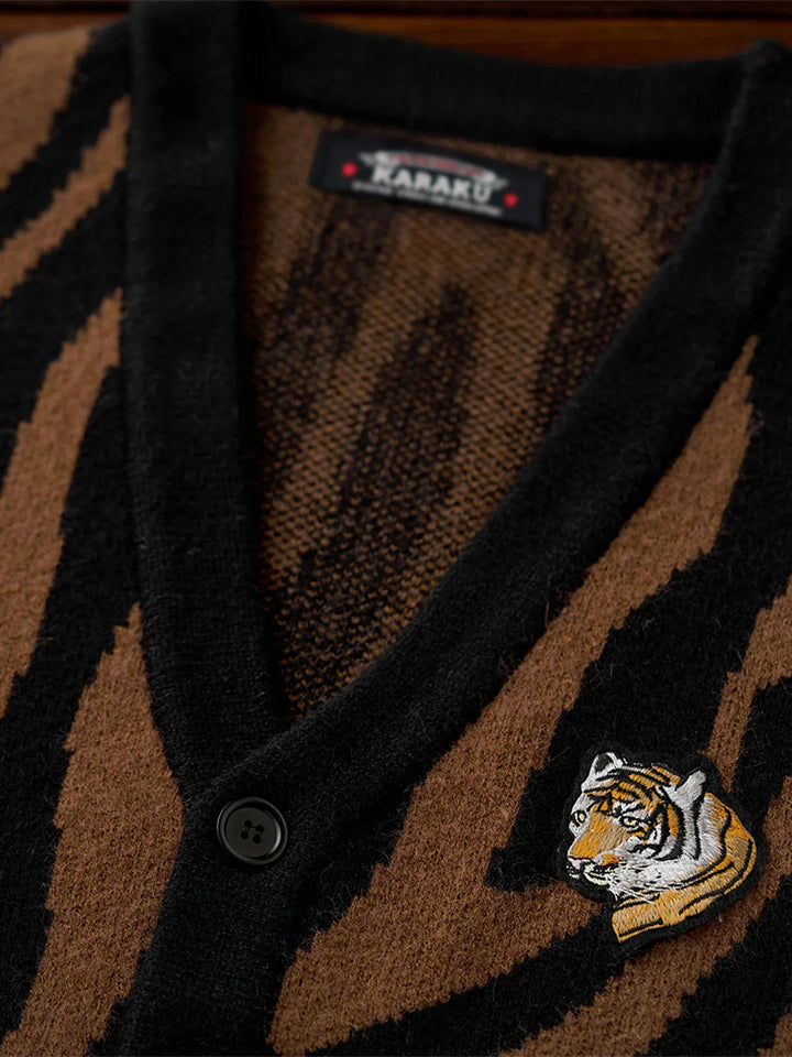Karaku × Satoshi Kawamata ‘Tiger’ Embroidered Jacquard Knit Cardigan
