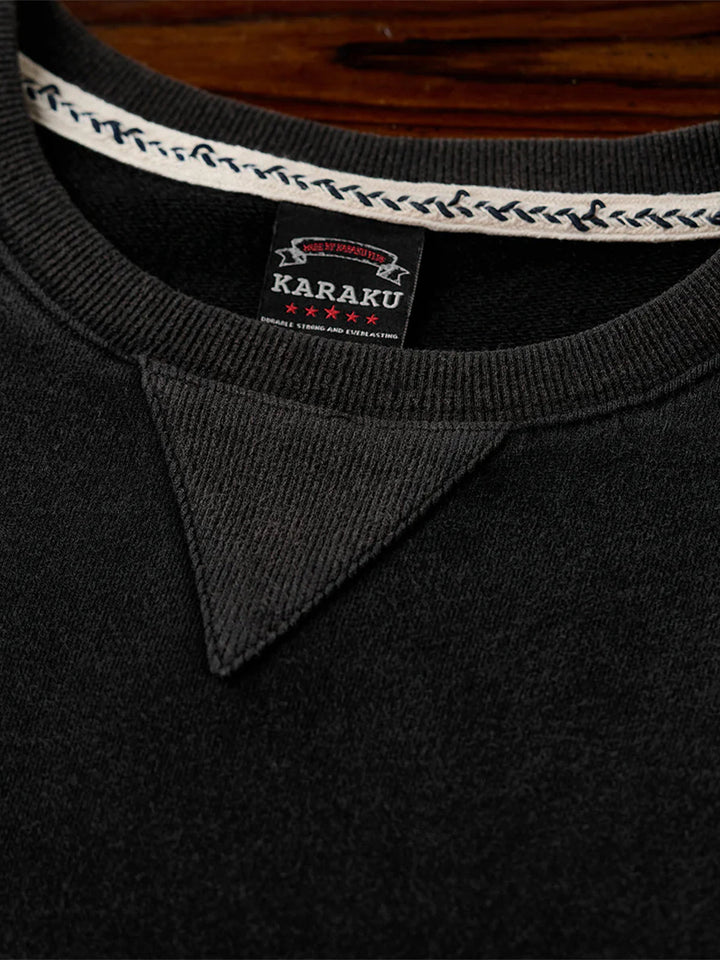 Washed Sweatshirt with Paisley Denim Sleeves &amp; V-Gusset Detail