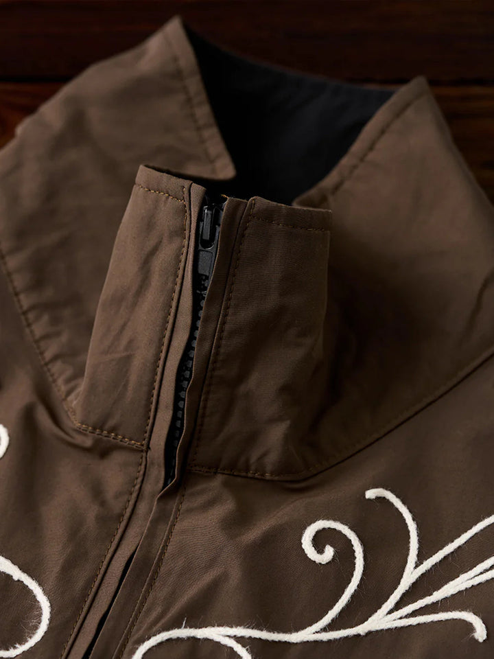 Western-Style Chain Embroidery Half-Zip Pullover Sweatshirt