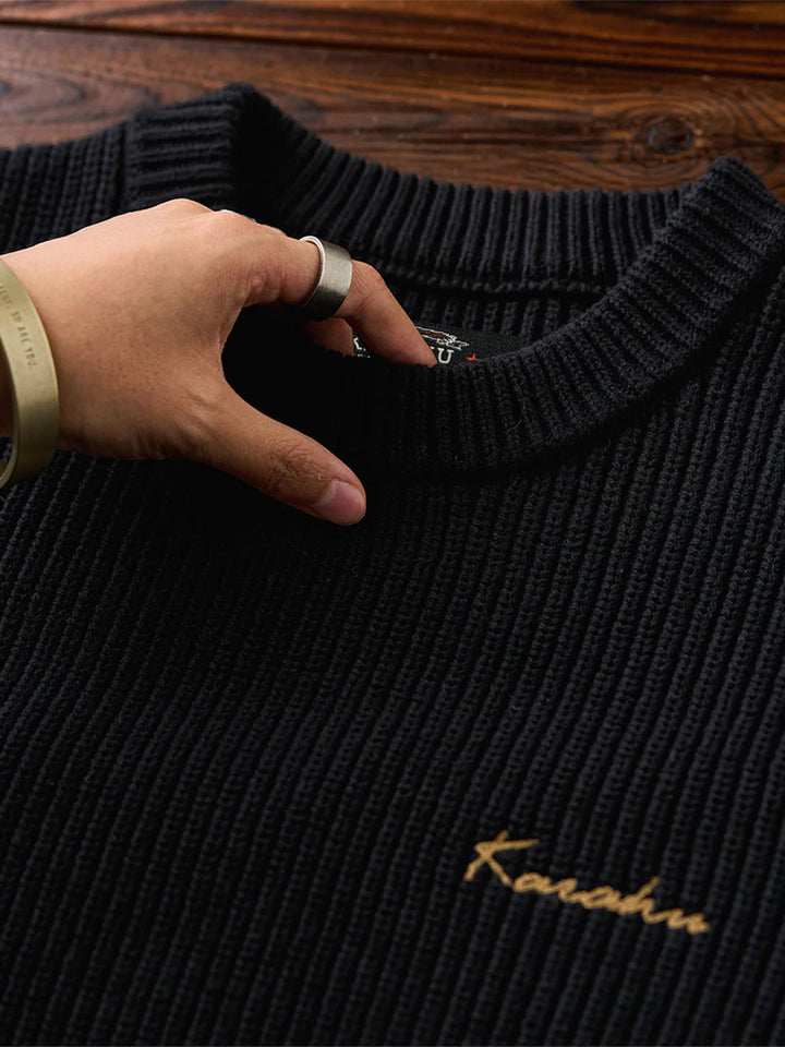 Rib-Knit Sweater with “Karaku” Logo Embroidery