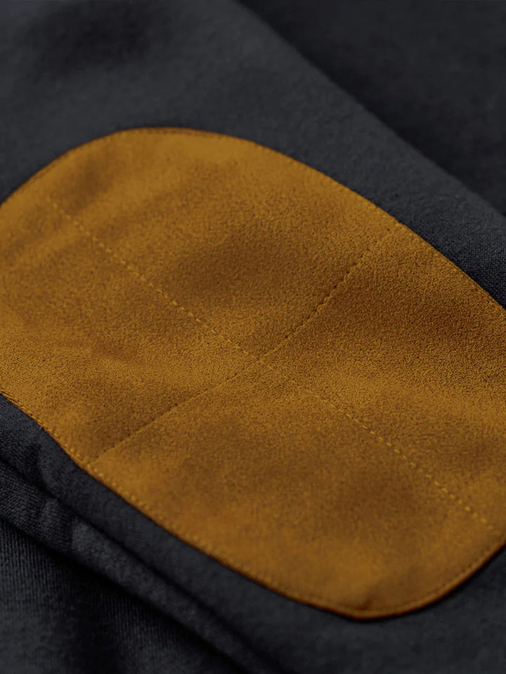 Pullover hoodie with brushed lining and contrast elbow patches