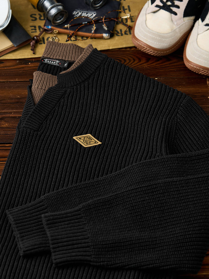 "STAY TRUE" Color-Block Layered Knit Sweater