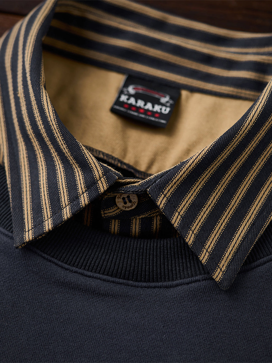 Faux-Layered Stripe Shirt &amp; Embroidered Crewneck Sweatshirt
