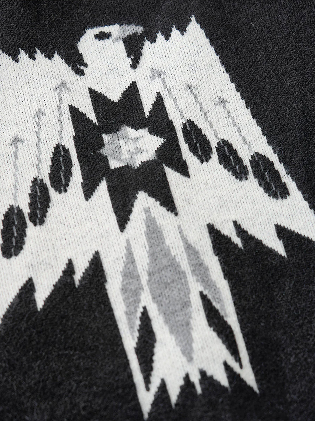 Jacquard Knit V-Neck Cardigan with Navajo &amp; Thunderbird Motifs