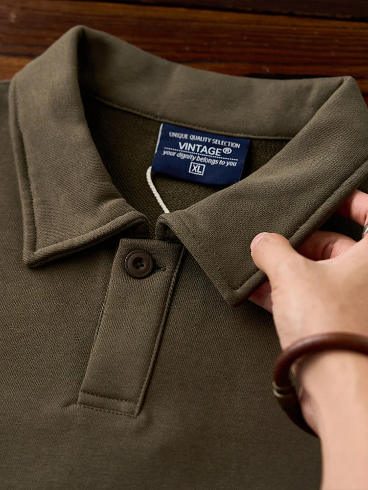 400g Heavyweight One-Button Polo-Collar Sweatshirt