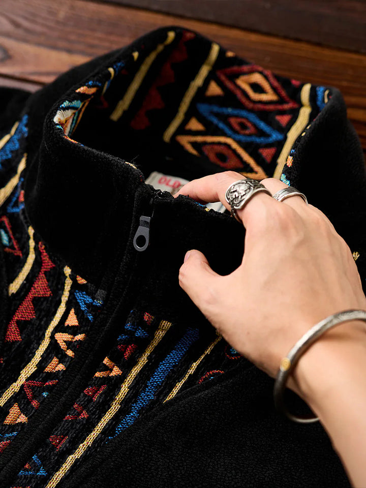 Ethnic Jacquard Combination Half-Zip Polar Fleece Sweatshirt