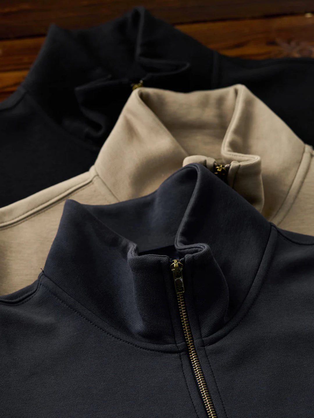 Air Layer Sweatshirt with Antique Bronze Half-Zip