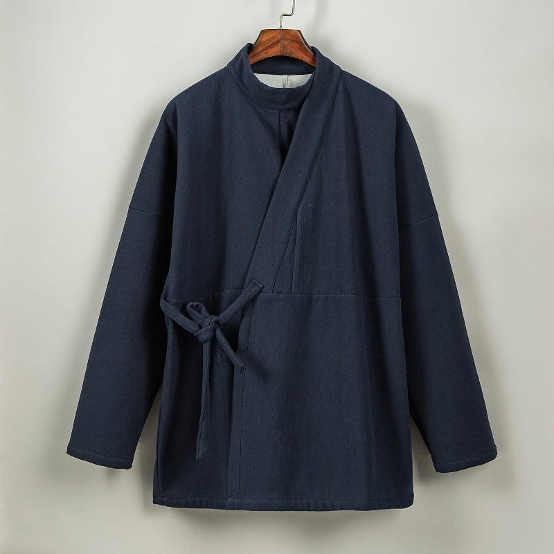 Fleece Lined Thick Warm Curved Neck Hanfu Cardigan