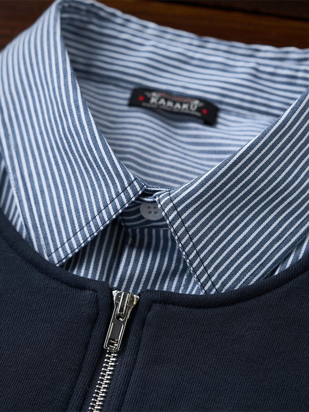 Faux-Layered Stripe Shirt &amp; Half-Zip Pullover Sweatshirt