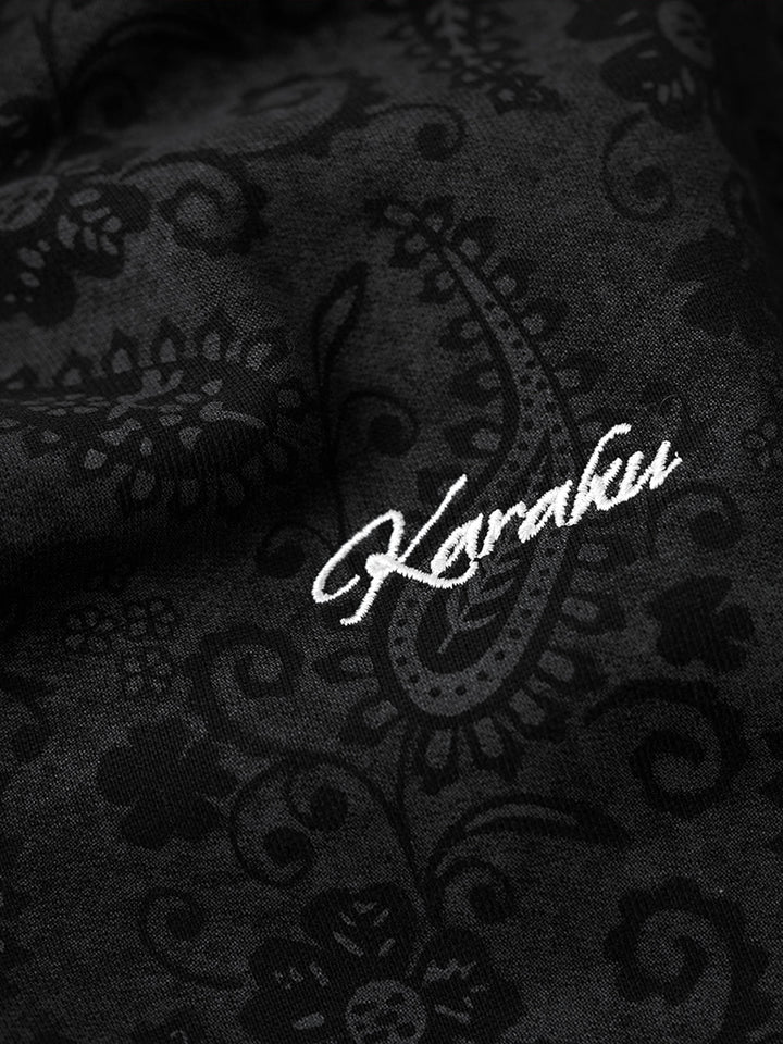 “KaraKu” Embroidered Logo Paisley-Print Cotton Hoodie