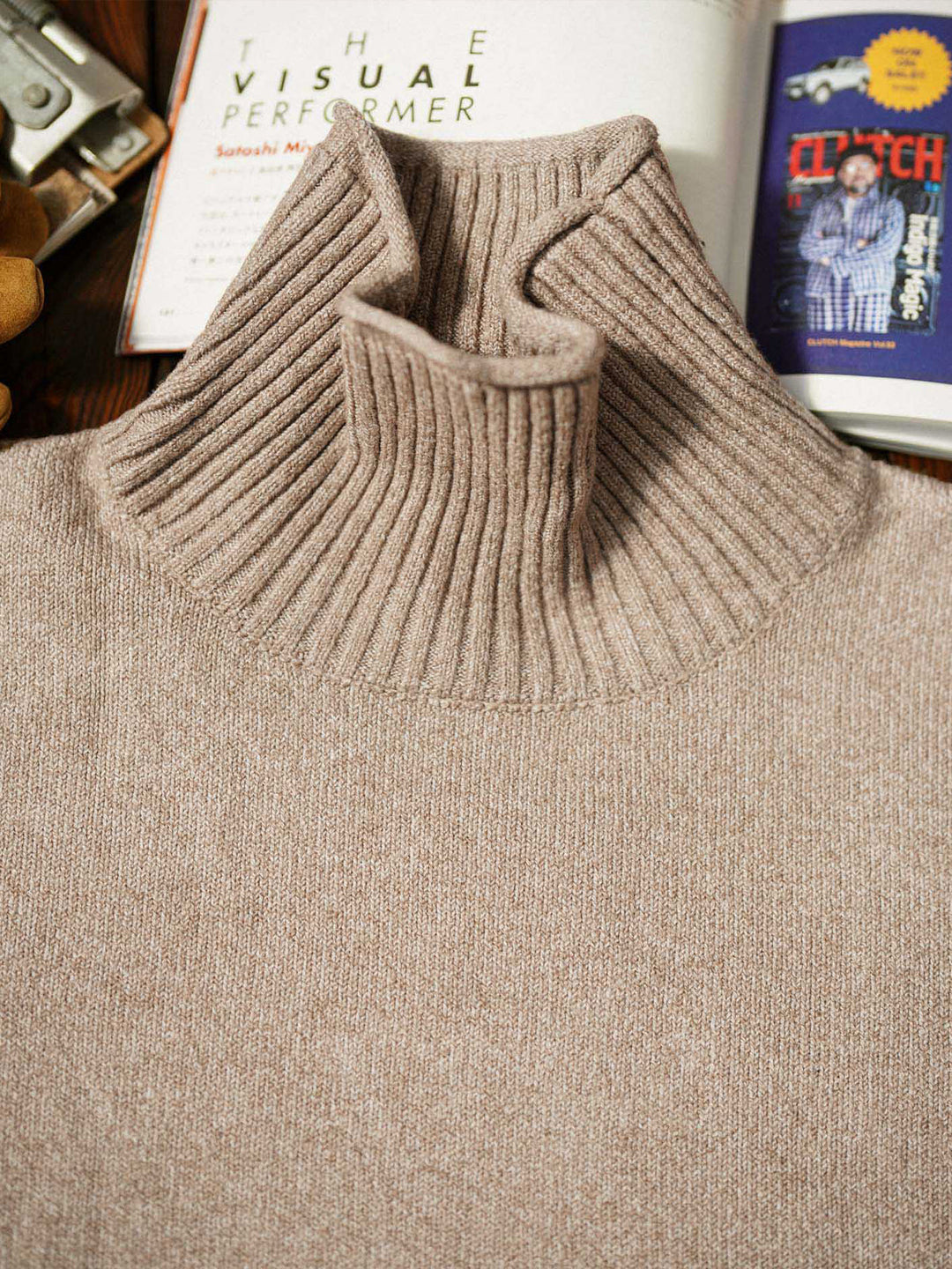 Elbow Patch Turtleneck Fancy Knit Sweater