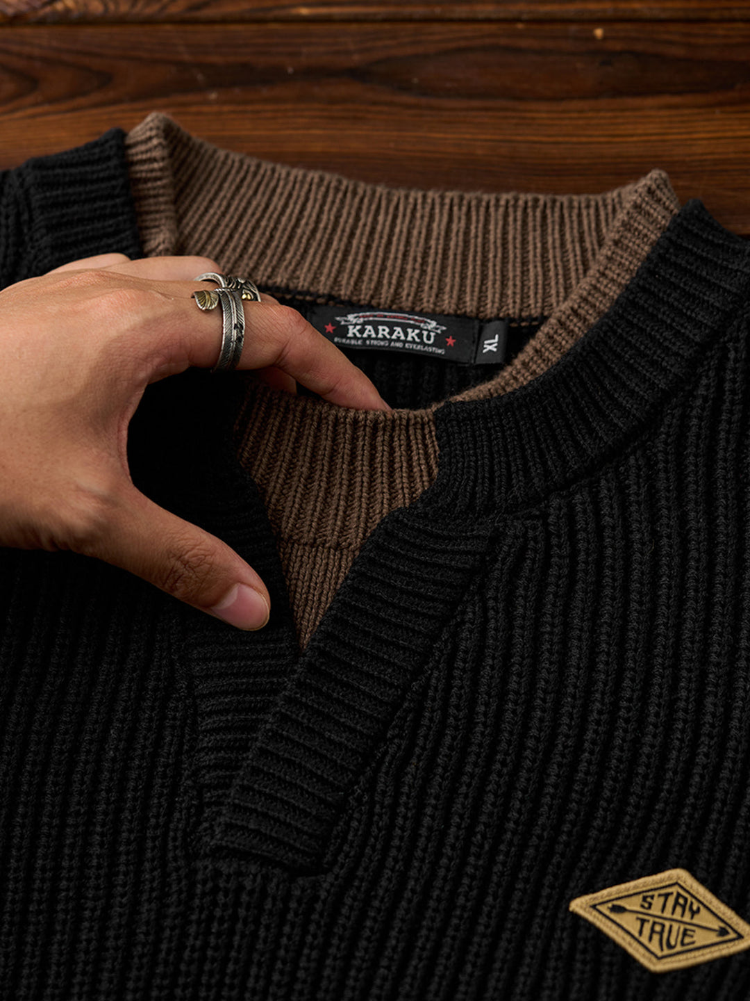 "STAY TRUE" Color-Block Layered Knit Sweater