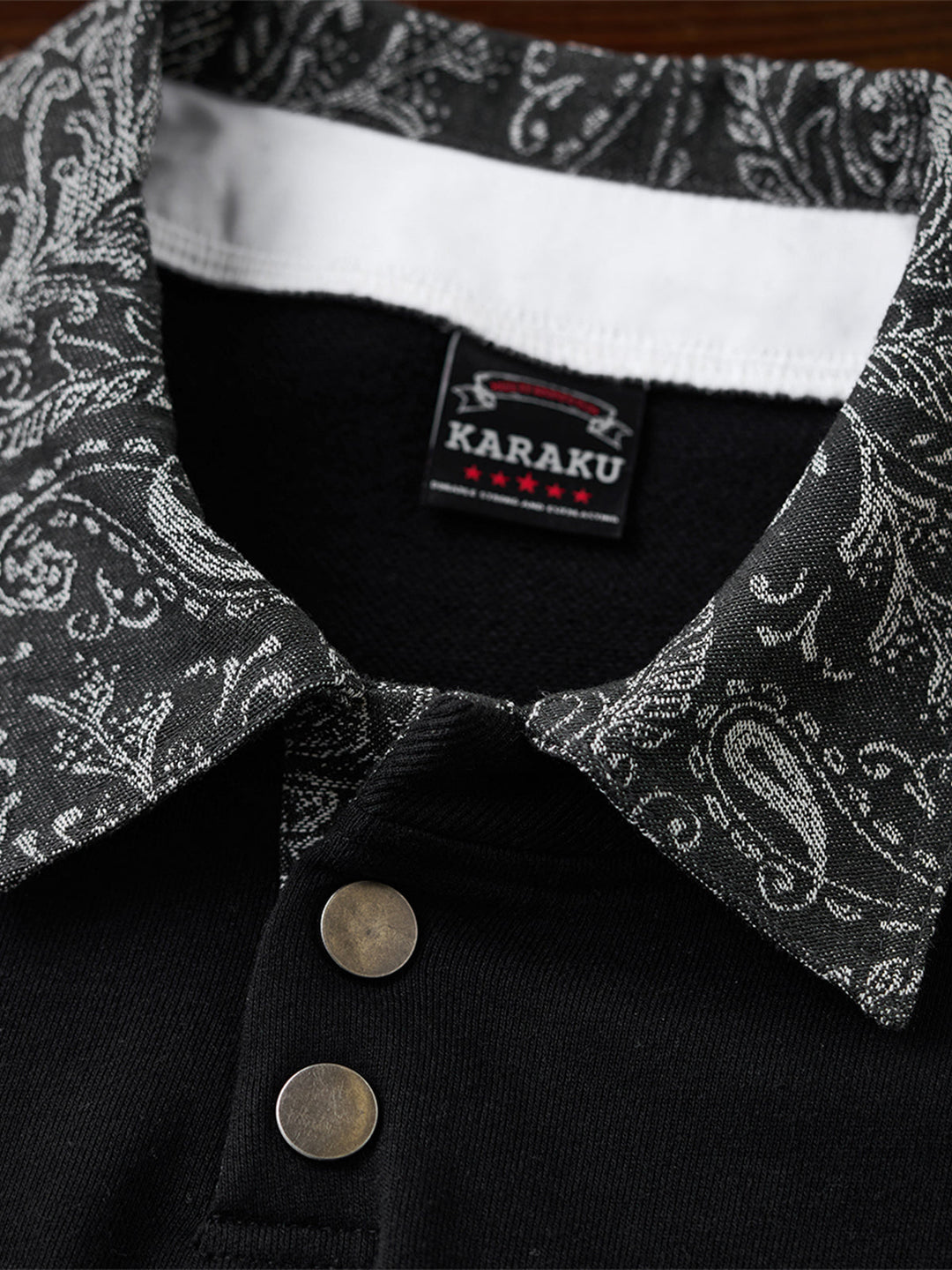 Karaku Embroidered Polo Sweatshirt with Jacquard Paisley Collar &amp; Placket