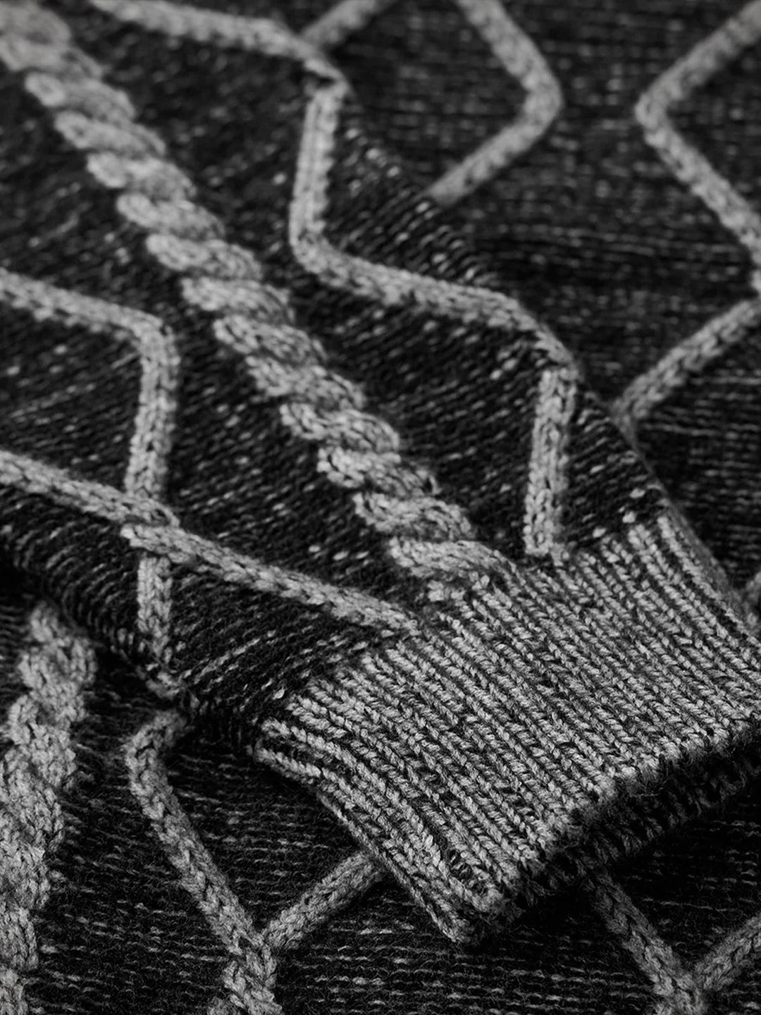 Crew Neck Sweater with Diamond Cable Knit Pattern