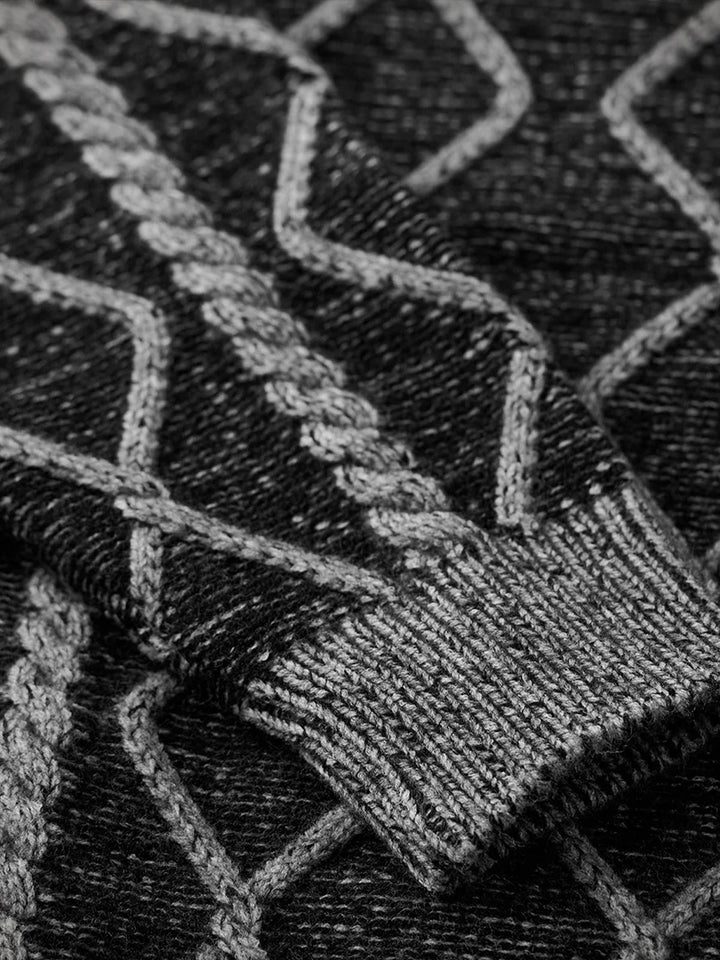 Crew Neck Sweater with Diamond Cable Knit Pattern