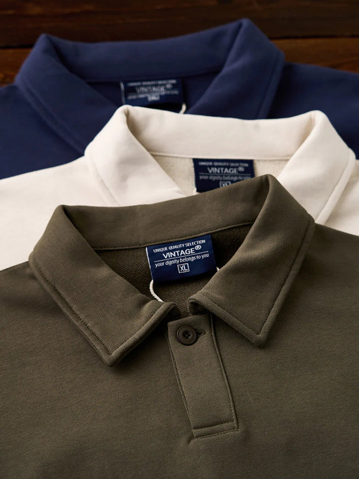 400g Heavyweight One-Button Polo-Collar Sweatshirt