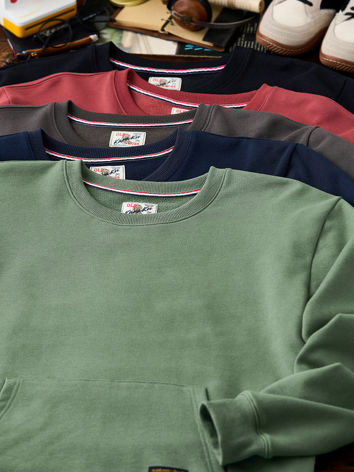 Heavyweight Crewneck Sweatshirt with Suede Elbow Patches and Loop-Back Lining