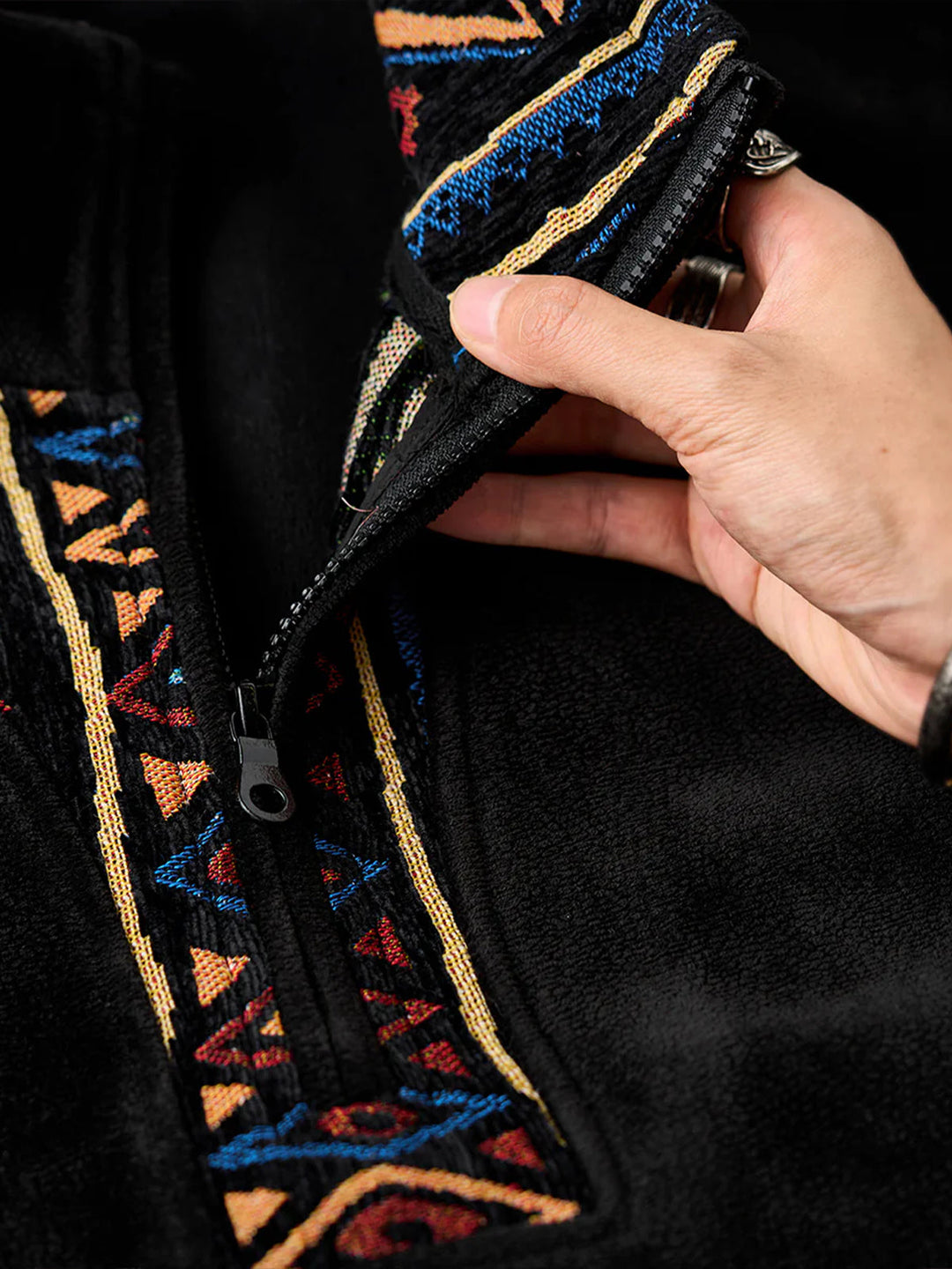Ethnic Jacquard Combination Half-Zip Polar Fleece Sweatshirt