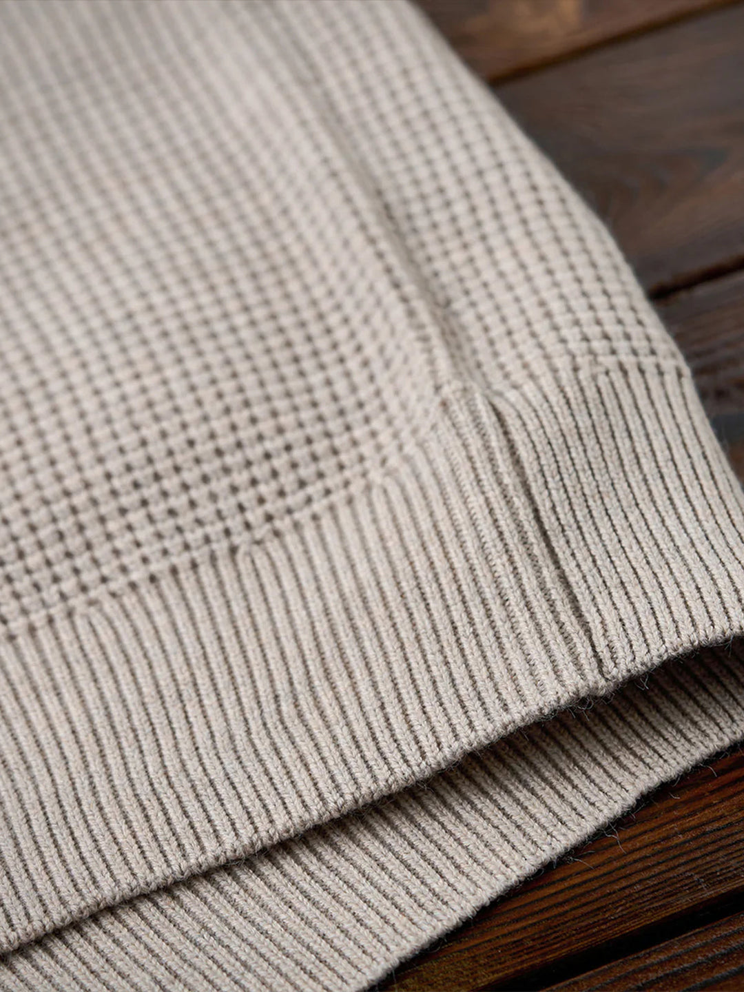 Heavyweight Mini-Waffle Henley Knit Sweater