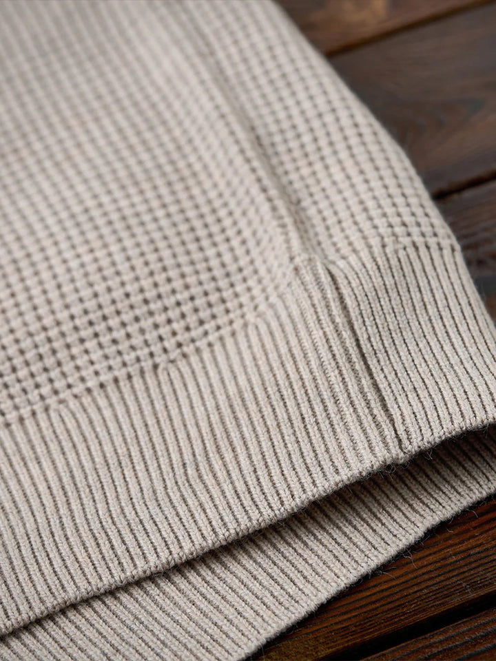 Heavyweight Mini-Waffle Henley Knit Sweater