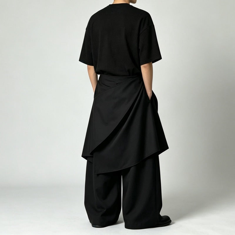 Japanese Loose High-waist Asymmetric Apron Layered Skirt-pants