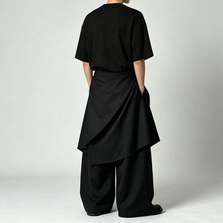 Japanese Loose High-waist Asymmetric Apron Layered Skirt-pants