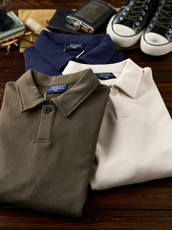 400g Heavyweight One-Button Polo-Collar Sweatshirt