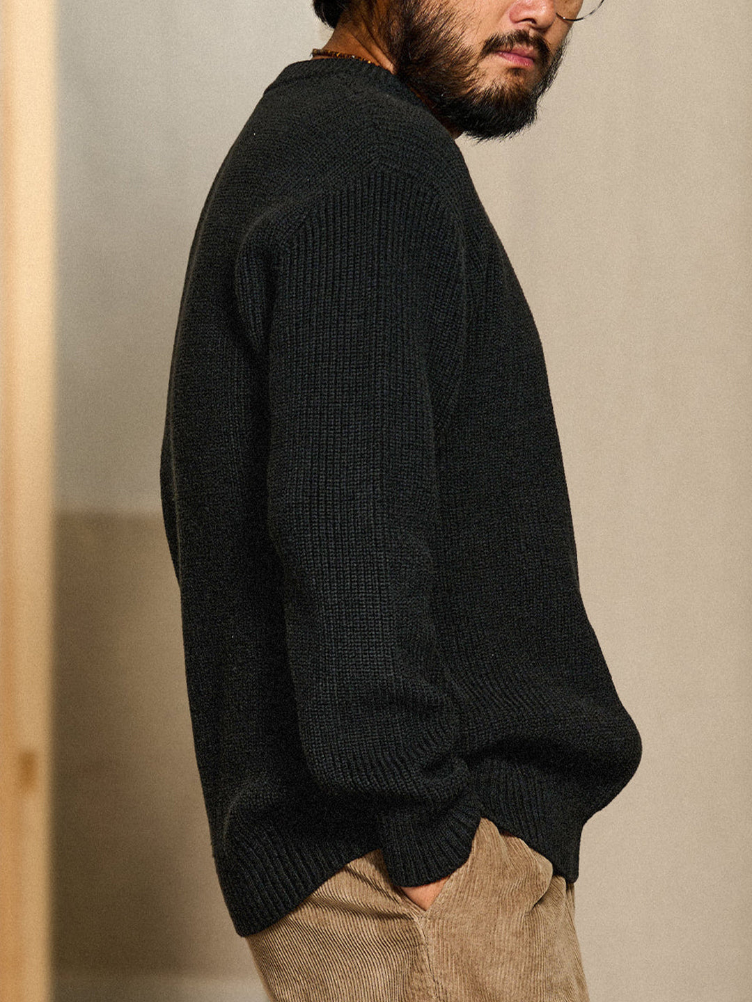 Rib-Knit Sweater with “Karaku” Logo Embroidery