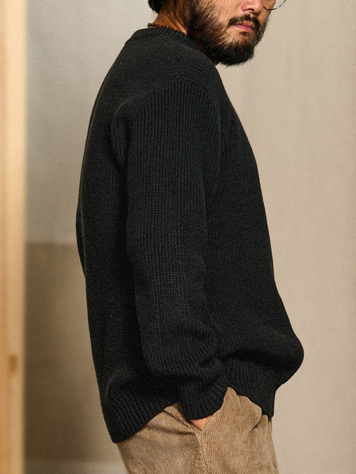 Rib-Knit Sweater with “Karaku” Logo Embroidery