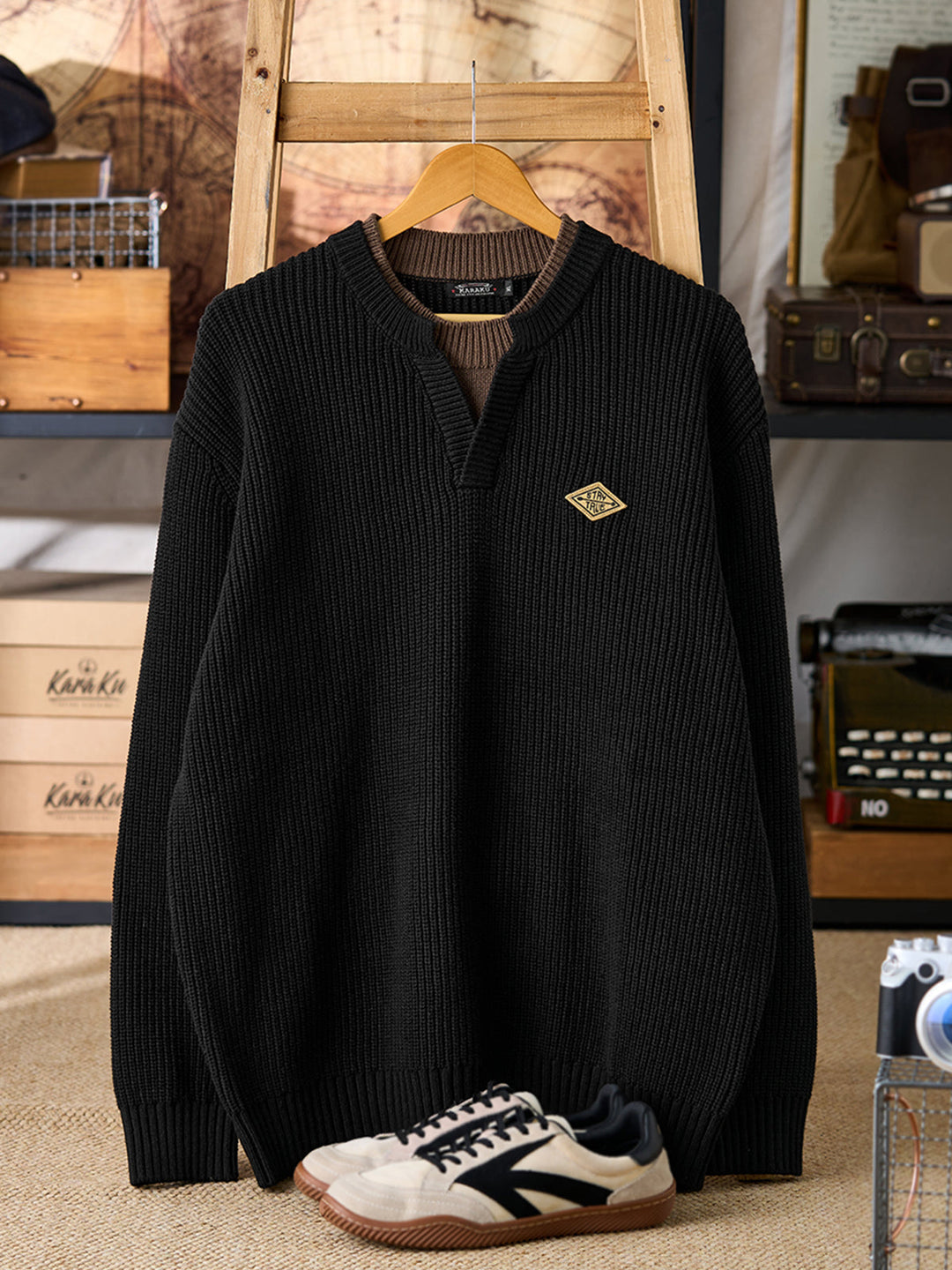 "STAY TRUE" Color-Block Layered Knit Sweater