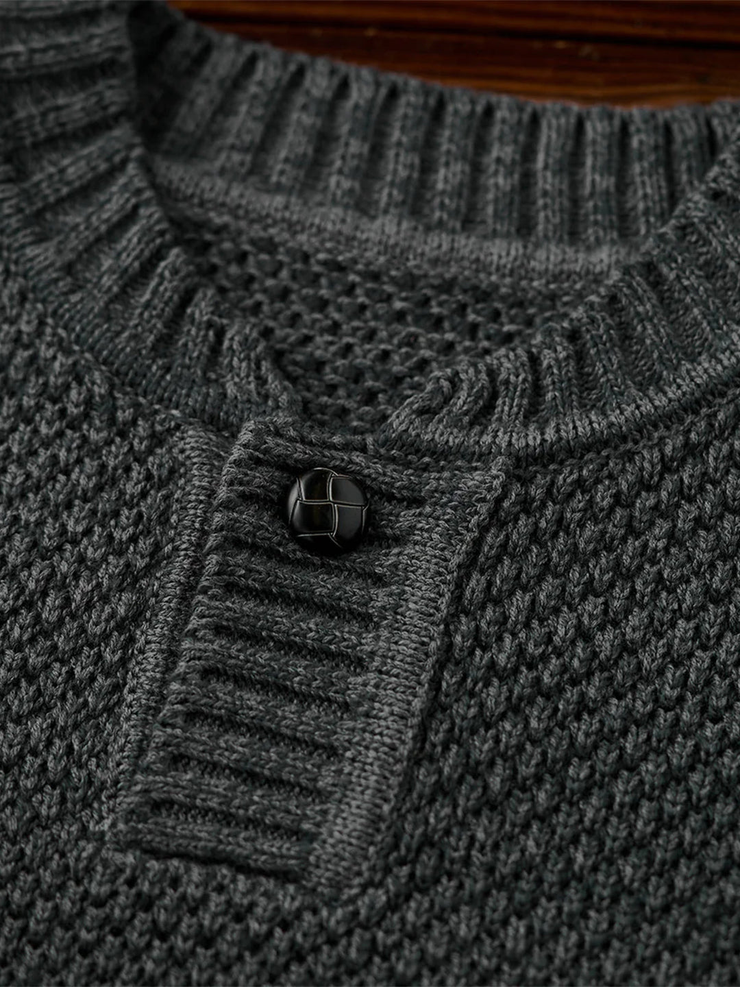 Heavyweight Pineapple Pile Henley Neck Knit Sweater