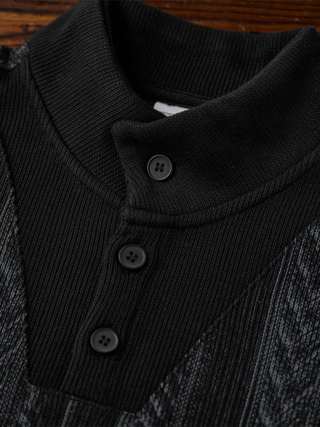 3-Button High-Neck Jacquard Knit Sweatshirt