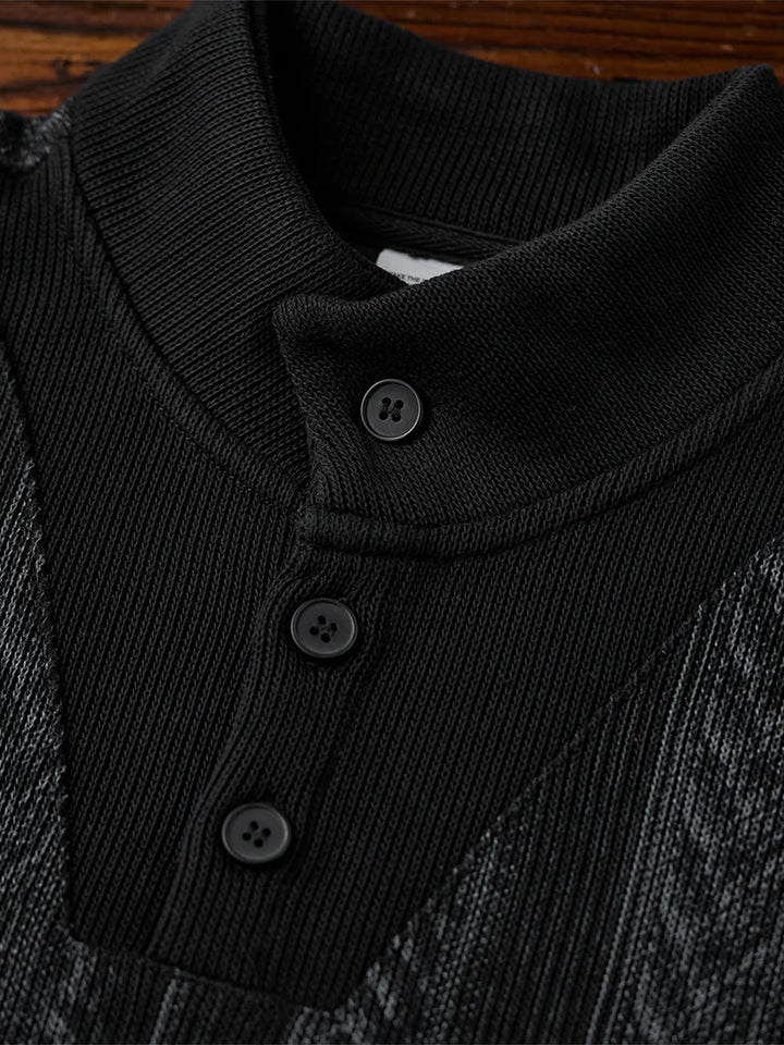 3-Button High-Neck Jacquard Knit Sweatshirt