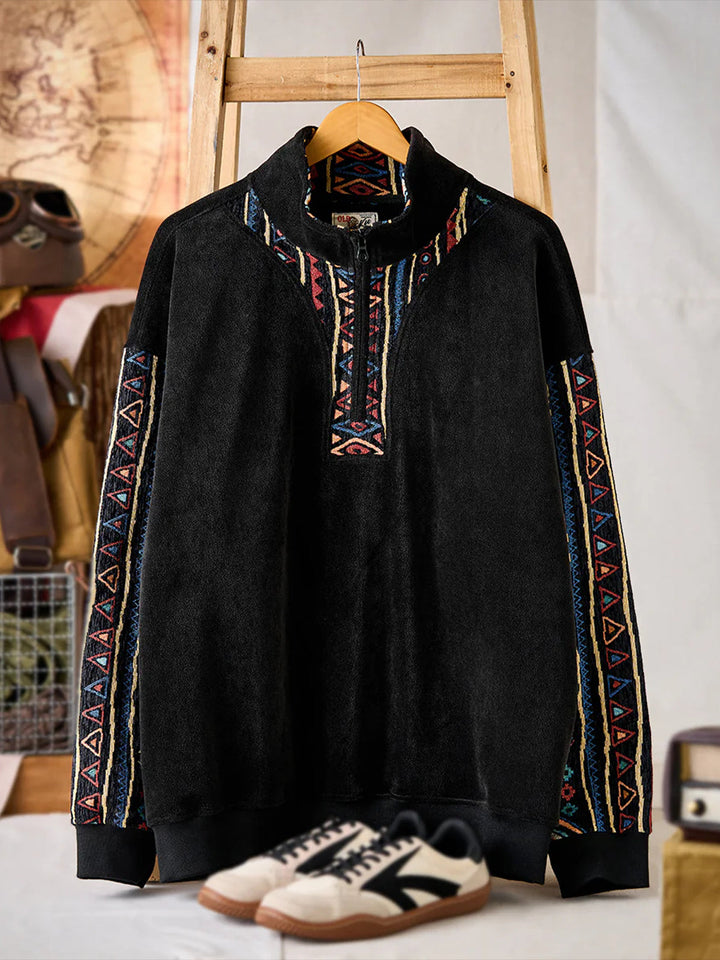 Ethnic Jacquard Combination Half-Zip Polar Fleece Sweatshirt